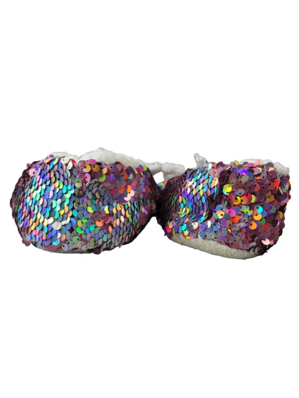 Target Unicorn Sequin Grippers Slippers White Faux Sherpa Silver Booties READ